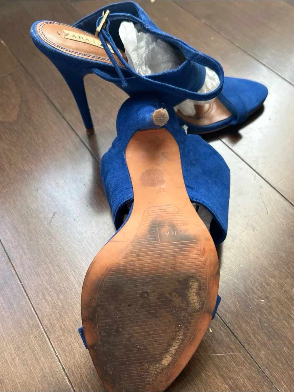 Zara royal blue suede open toe heels - Picture 3 of 3